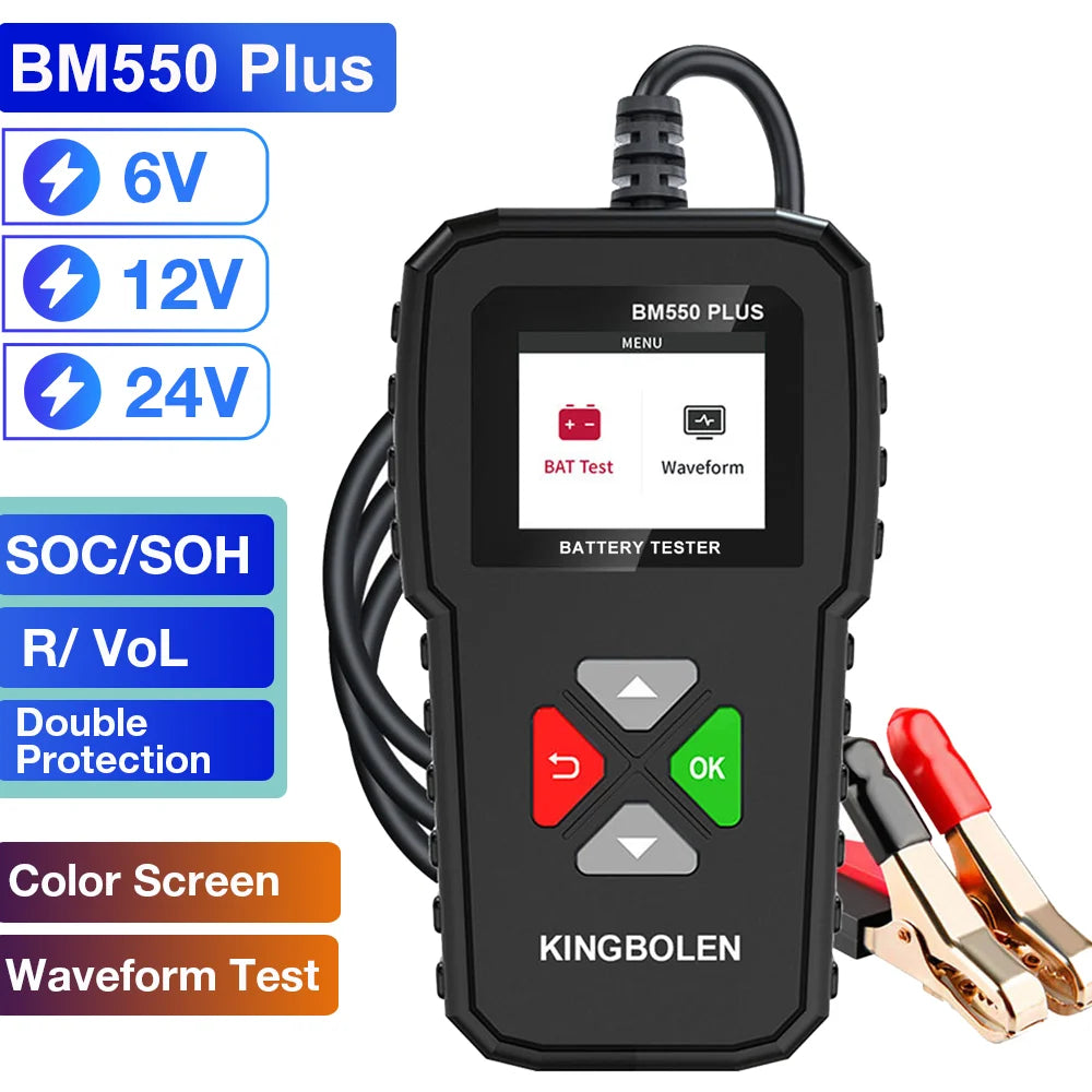 KINGBOLEN BM550, BM550 PLUS Car Battery Tester 6V 12V 24V Battery System Detect Auto Battery Analyzer Car Battery Tool SOC SOH