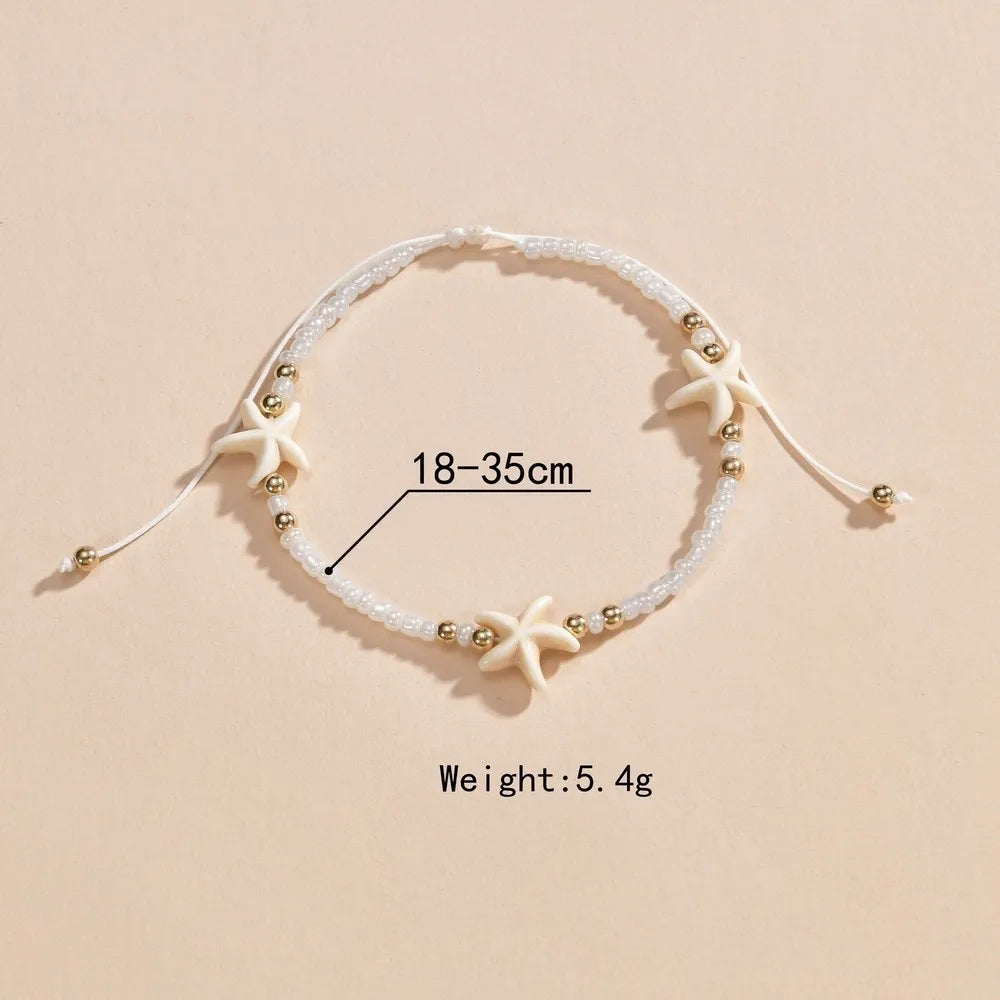 Simple Beaded Weaving Adjustable Starfish Anklets For Women Rope Chain Ankle Bracelet Beach Jewelry Summer Accessories