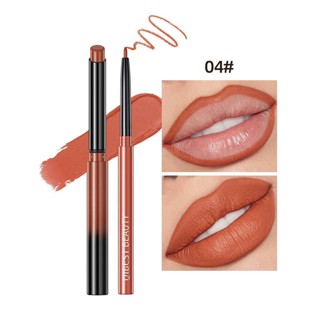 QIBEST Matte Nude Lipstick Pen Lipliner Pencil Set