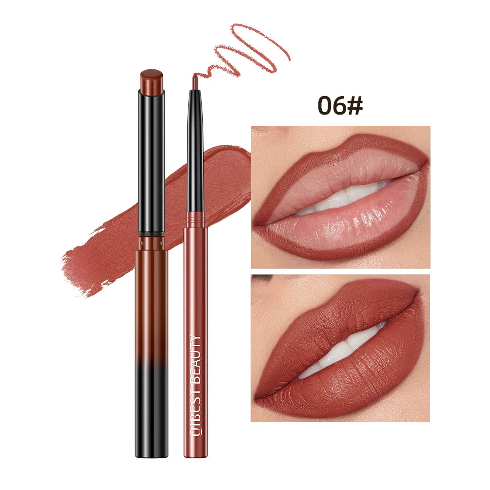 QIBEST Matte Nude Lipstick Pen Lipliner Pencil Set