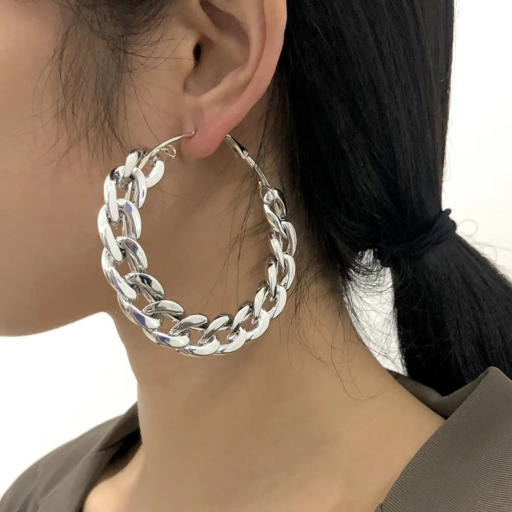 Metal Punk Style Oversized Large Hoop Earrings Twisted Big Circle Round Loop Earrings for Women Exaggerate Party Jewelry Gifts