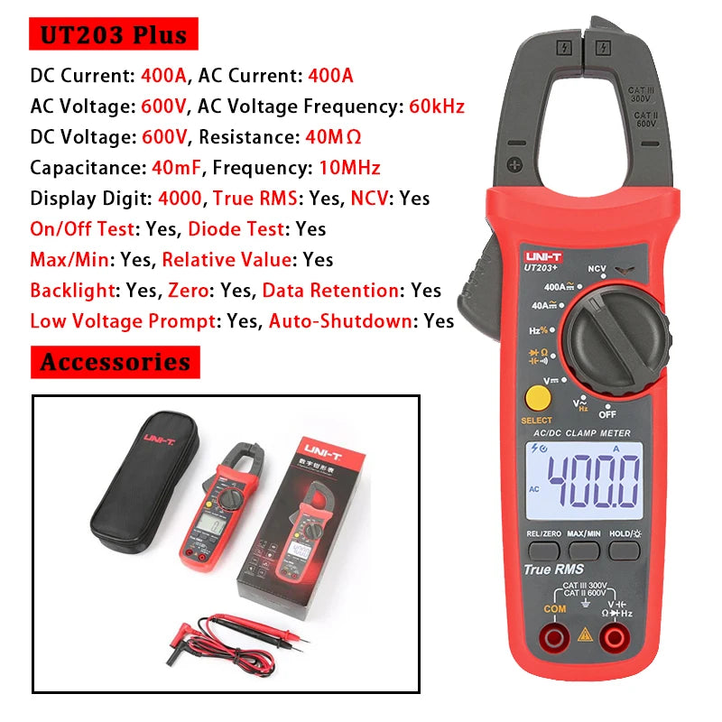 UNI-T UT210E UT202A UT204 Plus Clamp Meter AC/DC Digital Voltmeter Ammeter Pliers Multimeter Professional Electrical Multitester