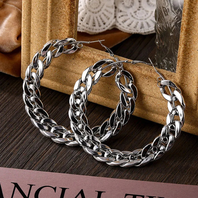 Metal Punk Style Oversized Large Hoop Earrings Twisted Big Circle Round Loop Earrings for Women Exaggerate Party Jewelry Gifts