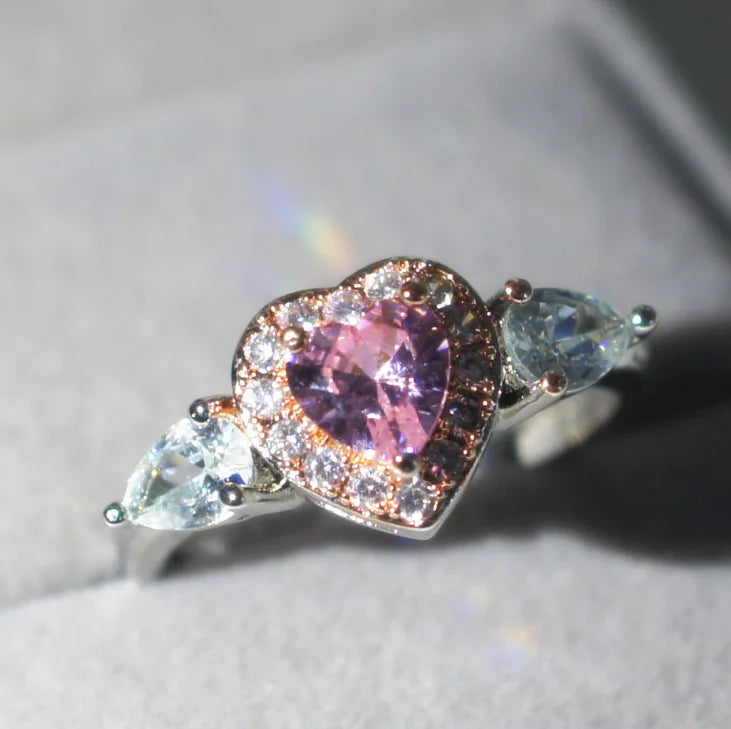 Rose Gold Pink Heart Shaped Zirconia Women's Ring
