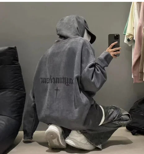 Burgundy Suede Hoodie with Men's Extra Fleece