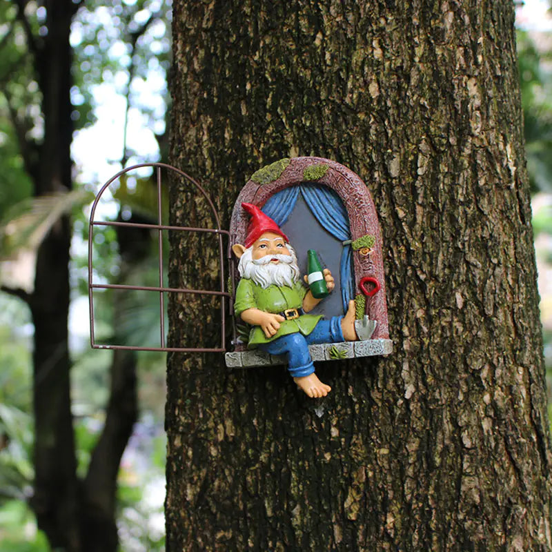 Whimsical Elf Tree Hugger Garden Sculpture Decoration