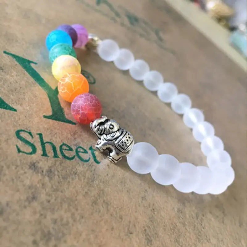 Elephant Bracelet with Colorful Chakra Beads