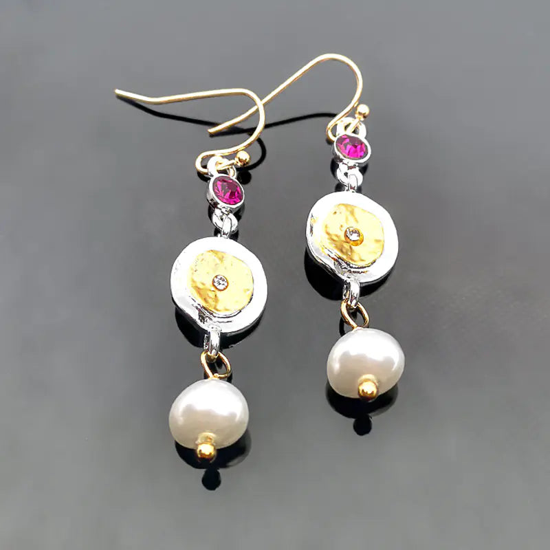 Bohemian 14K Gold-Plated Pearl and Crystal Earrings