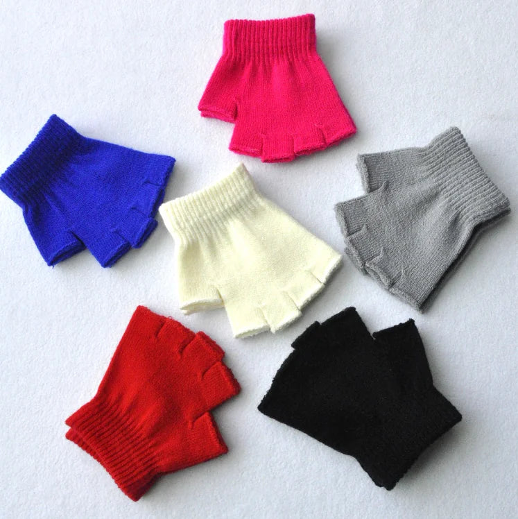 Children's Solid Color Warm Half-Finger Gloves
