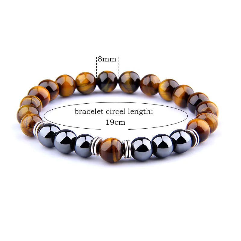 Fashionable Yellow Tiger Eye Bead Bracelet with Obsidian