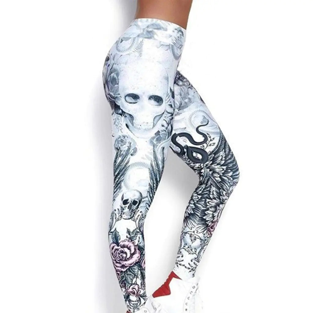 Skull Print Sexy High-Waisted Leggings and Yoga Pants