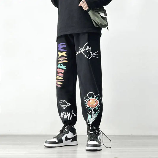 Men's Casual Straight Print Trousers for Autumn/Winter