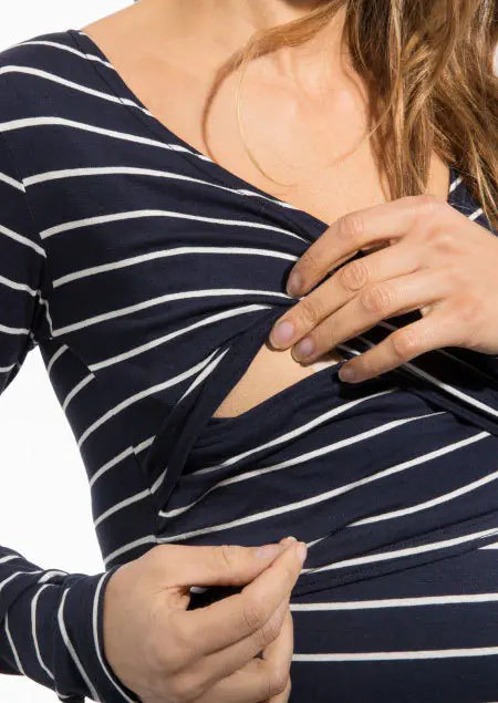 Striped Long Sleeve Nursing Top for Mothers