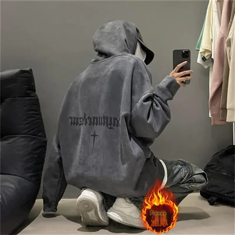 Burgundy Suede Hoodie with Men's Extra Fleece