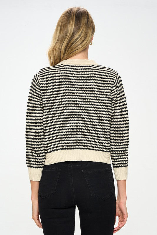 Knit Open Front Mini Cardigan with Buttons