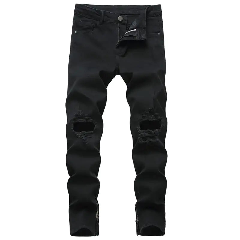 Men's Stretch Denim Zipper Ripped Jeans Trousers