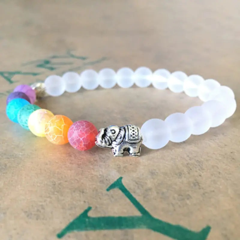 Elephant Bracelet with Colorful Chakra Beads