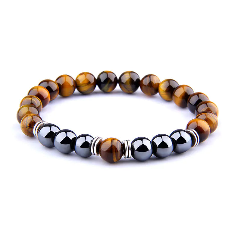 Fashionable Yellow Tiger Eye Bead Bracelet with Obsidian
