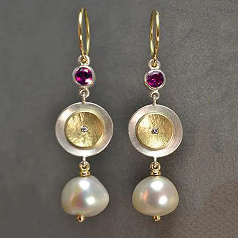 Bohemian 14K Gold-Plated Pearl and Crystal Earrings
