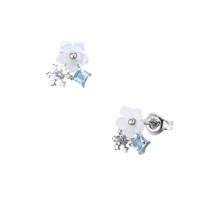 925 Silver Asymmetrical Petal Earrings with Topaz