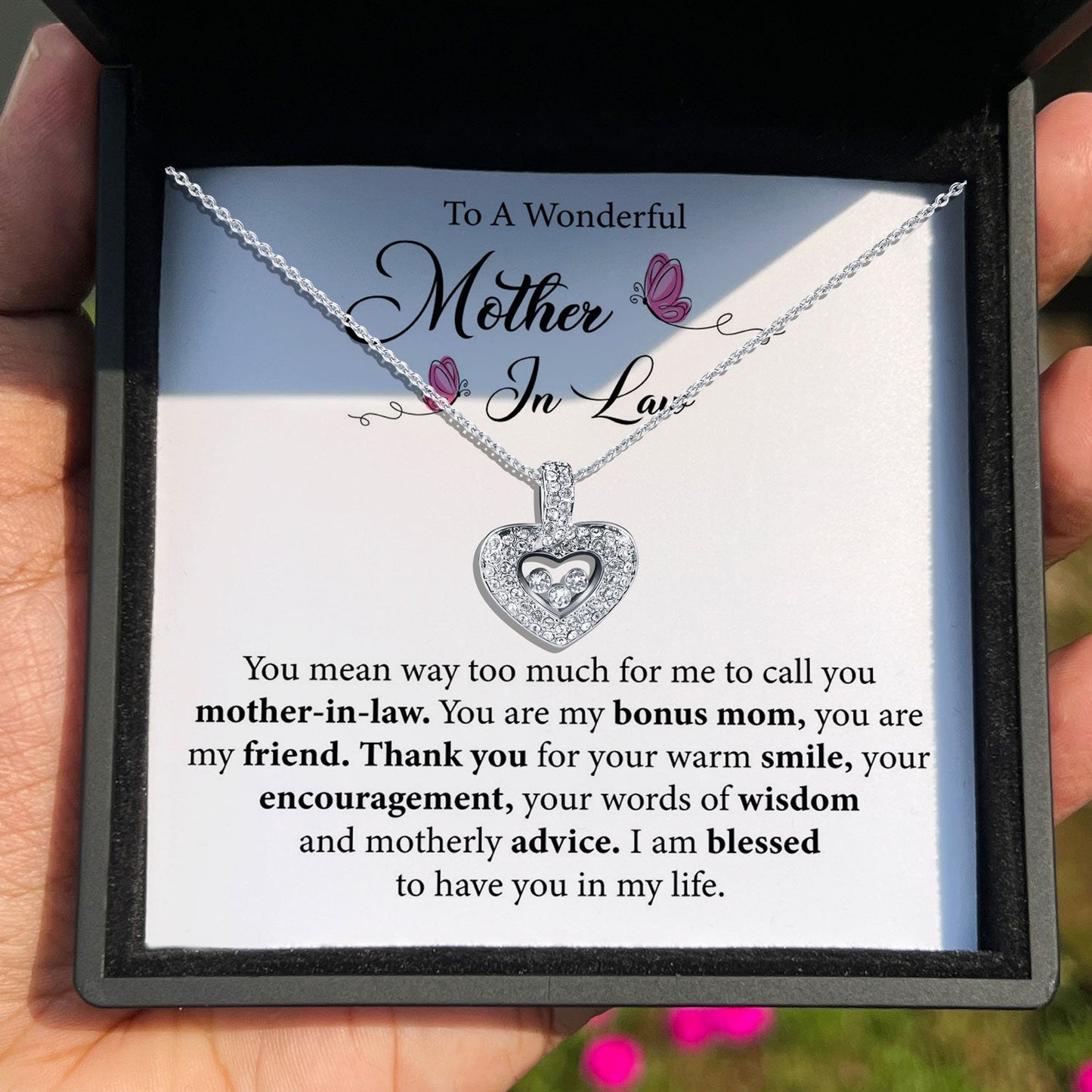 To My Wonderful Mother-in-Law - Thank You For Your Warm Smile - Tryndi Floating Heart Necklace
