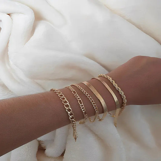 Bohemian Layered Blade Chain Bracelet Set (6 Pieces)