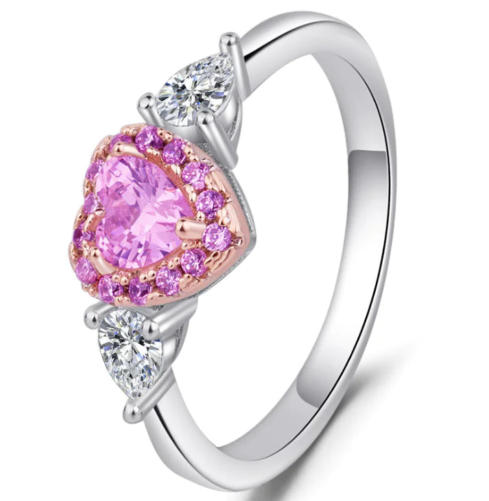 Rose Gold Pink Heart Shaped Zirconia Women's Ring