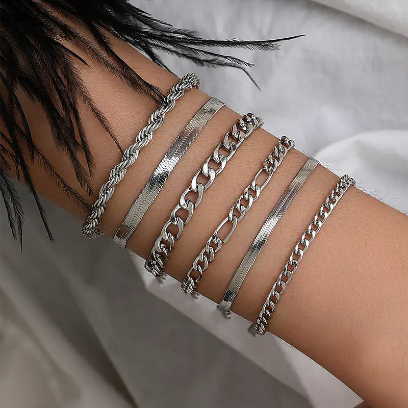 Bohemian Layered Blade Chain Bracelet Set (6 Pieces)
