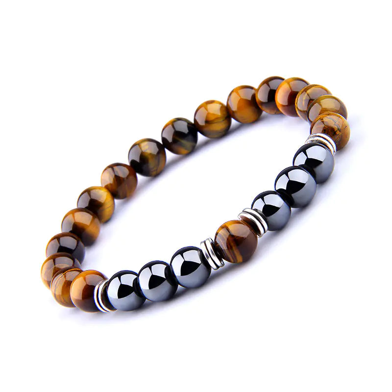 Fashionable Yellow Tiger Eye Bead Bracelet with Obsidian