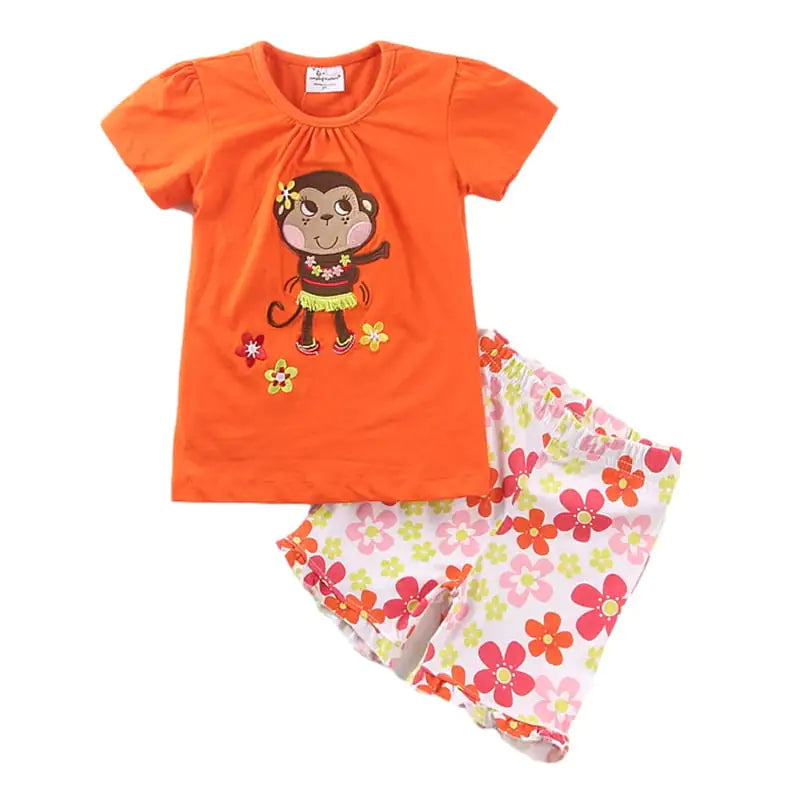 Embroidered Short Sleeve Girls' Children's Suit