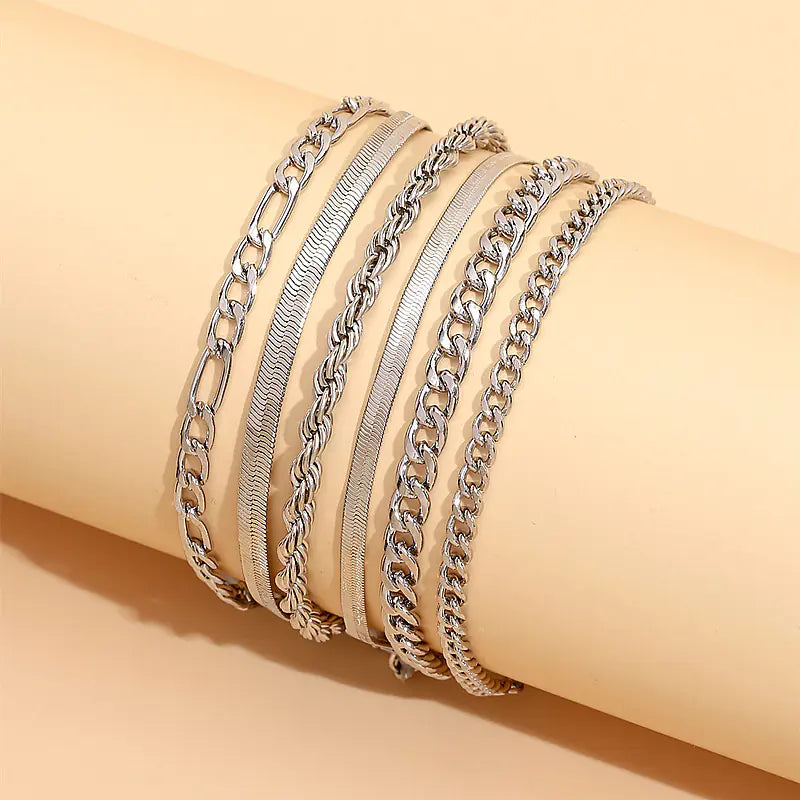 Bohemian Layered Blade Chain Bracelet Set (6 Pieces)